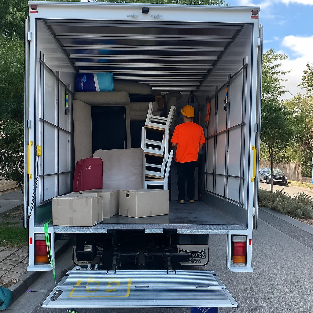 Big Stuff Movers loading furniture, boxes, and household items into a moving truck.